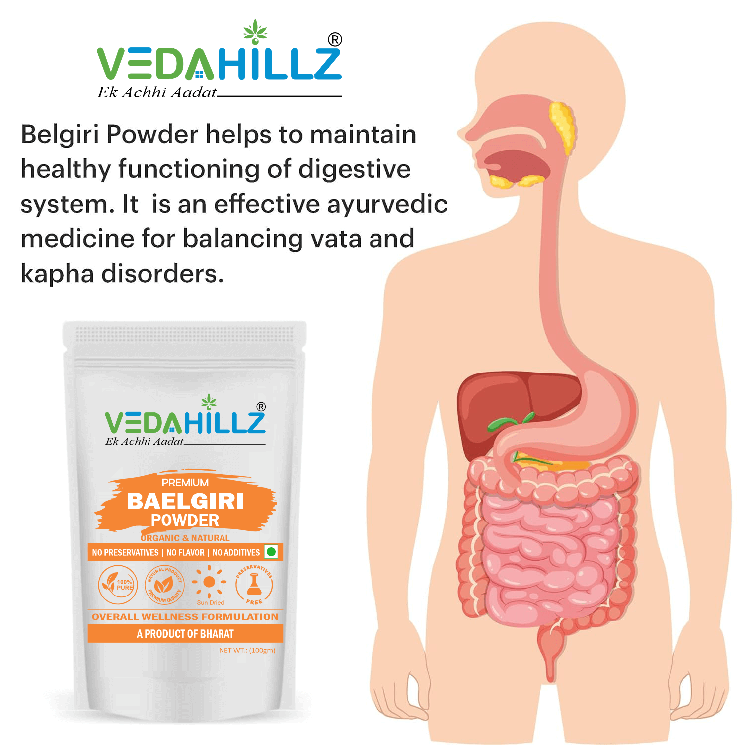Vedahillz Herbal Bel Giri Powder Made from Carefully Selected Bel Giri Fruit